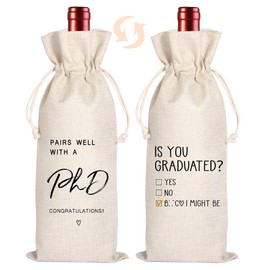 Pairs Well with A Master's Degree Wine Bag Gift | Masters Degree Gift | Graduation Wine Bag | Funny Graduation Gift | Gift for Him Her | Class of 2025 (Beige-PhD)