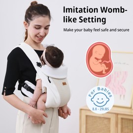 CUBY Baby Carrier Newborn to Toddler - Breathable & Adjustable Ergonomic Front Carriers with Adjustable Neck Support and Sunshield, Hands-Free Newborn Carrier Holds up to 40lbs(White, Zipper Style)