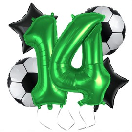 Soccer Balloons 14th Birthday Decorations for Boy, Soccer Birthday Party Supplies World Cup Soccer Party Decorations Foil Mylar Green 14 Soccer Sports Theme Party Supplies Favors Anniversary Decor