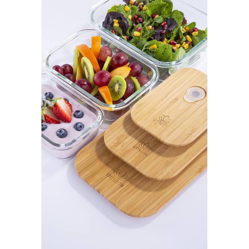 Umami Glass & Bamboo Meal Prep Container Set, 68 oz,