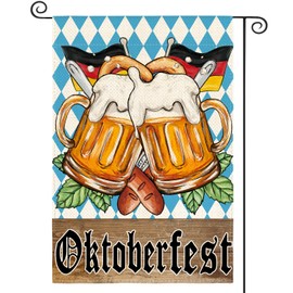 AVOIN colorlife Germany Oktoberfest Garden Flag 12x18 Inch Double Sided Outside, Bavarian Checkered Beer Festivals Yard Outdoor Decoration