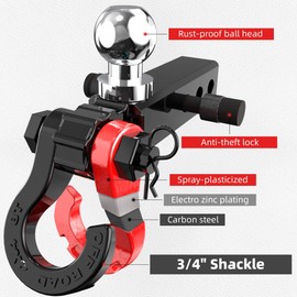 AUTOBOTS Trailer Hitch Ball Mount with 3/4" Recovery Shackle & Locking Hitch Pin & 2" Tow Hitch Ball，Fits 2 inch Hitch Receiver Red