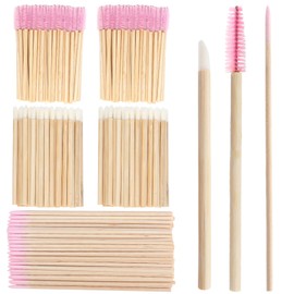300 Pack Disposable Spoolies Brushes Sets Bamboo Mascara Wand Lip Brushes Cotton Swab for Eyebrow Eyelash Extension Tattoo Lipstick Applicator(Pink)