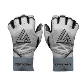 CEPTORS Night Raider Batting Gloves Long Cuffs - Premium Nappa Leather, Handcrafted, Water-Resistant - Durable Professional Baseball Gloves - Adult-Long Cuff - Silver/Black - Large
