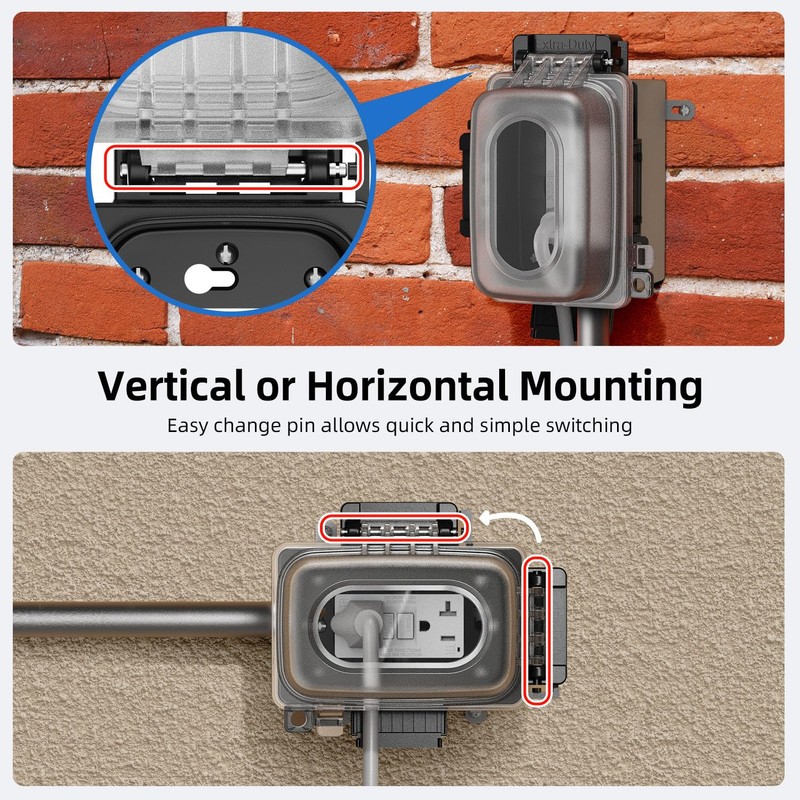 ELEGRP Weatherproof Outdoor Outlet In-Use Cover, Horizontal/Vertical Mount, Heavy-Duty Clear