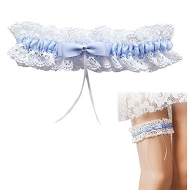 Garter Belts Bridal Wedding Garter, Blue Lace Stretch Lace Bow Tie Leg Ring Cute Lace Leg Band Elastic Leg Ring with Flower Prom Dance Cosplay Party for Bridal Bridesmaid