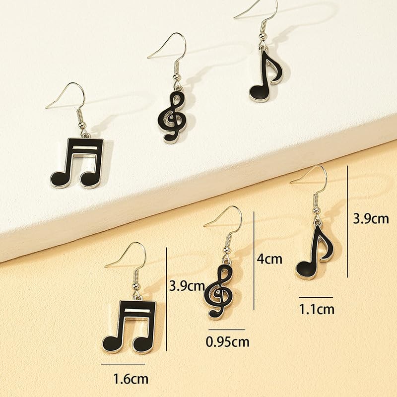 3 pairs/Set Music Note Dangle Earrings for women Czech Crystal