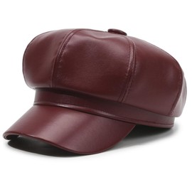 Women's Newsboy Beret, Faux PU Leather Octagonal Beret Hats, Vintage Classic Solid Color Artist Painter Cap, Elegant Casual 8 Panel Cabbie Cap Peaker Hats for Ladies Girls Party Club Daily Outfit