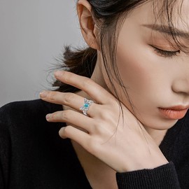 Reaii Butterfly Ring for Women 925 Sterling Silver Natural Turquoise Butterfly Ring Victorian Style Western Promise Statement Ring Turquoise Jewelry Gifts for Mom Wife (8)