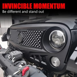 DKMGHT Front Grill with Mesh Matte Black Grille For Jeep Wrangler 2007-2018 Rubicon Sahara Sport JK JKU (Siege)