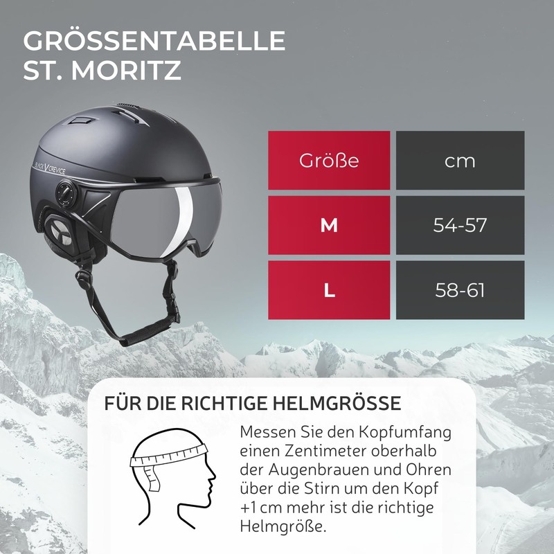 Black Crevice St. Moritz Ski Helmet with Full Visor, Black/Silver,