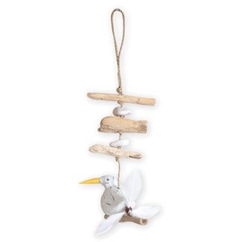IMAGO Wind Chime Seagull with Propeller, Maritime Garden Decoration Mobile Seagull, Wooden Decoration Seagull with Feathers (1 Seagull)