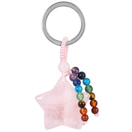 KYEYGWO Crystal Star Keychain for Women, 7 Chakra Stone Keyring Decor Pentagram Pocket Pendant Lucky Star Pendant Lanyard Keychain