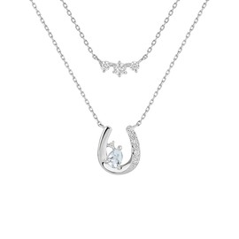 Yondo Sea 112414121904 Women's Birthstone Silver Necklace, Set of 2, Silver, Aquamarine