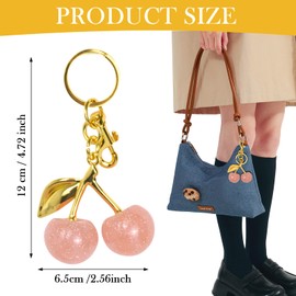 Stylish Cherry Keyring, Cherry Bag Pendant, Crystal Cherry Keychain, Cute Cherry Pendant, Shimmering Glitter Cherry Pendant for Purses, Handbags, Backpacks