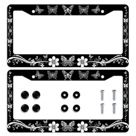 Butterfly License Plate Frame Beautiful Butterflies Flower License Plate Personalise Stainless Steel Metal Car Plates Funny License Plate Frames Decorative for Men Women 12.2"x6.2" 2Pcs
