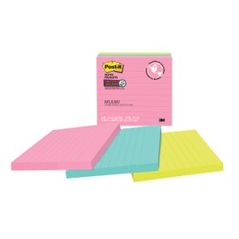 Post-it Notes Lined Super Sticky Notes, 4" x 4", 3 Pads, 90 Sheets/Pad, Miami Colours