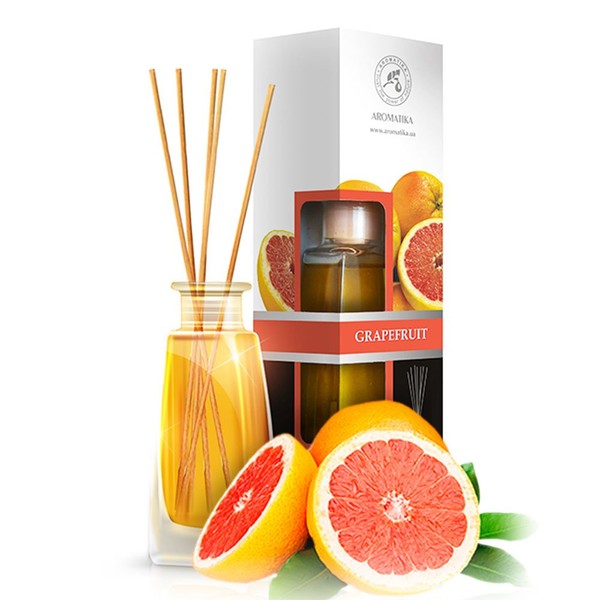 Grapefruit Reed Diffuser 3.4 oz - Scented Reed Diffuser Grapefruit - 0% Alcohol, Diffuser Gift Set w/ Sticks - Best for Aromatherapy - Home - Reed Diffuser Grapefruit by Aromatika