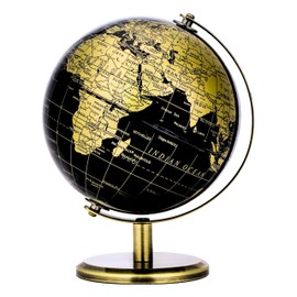 Exerz 14cm Globe Black & Gold Mini Globe Educational Geographical Decoration Bronze Arch and Base