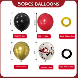 Red Black and Gold Party Balloons, Black and Red Latex Balloons 50 Pcs 12 inch Red Black Confetti Balloons For Graduation Hollywood Casino Wedding Birthday Gender Reveal Baby Shower Decoration