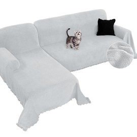 Arfntevss L Shape Couch Covers for Sectional Sofa Plush 2 Piece Chaise Sofa Cover Washable L Shaped Sectional Slipcovers with Tassel Soft Thick Fleece Dog Furniture Protector (XX-Large, Ash Gray)