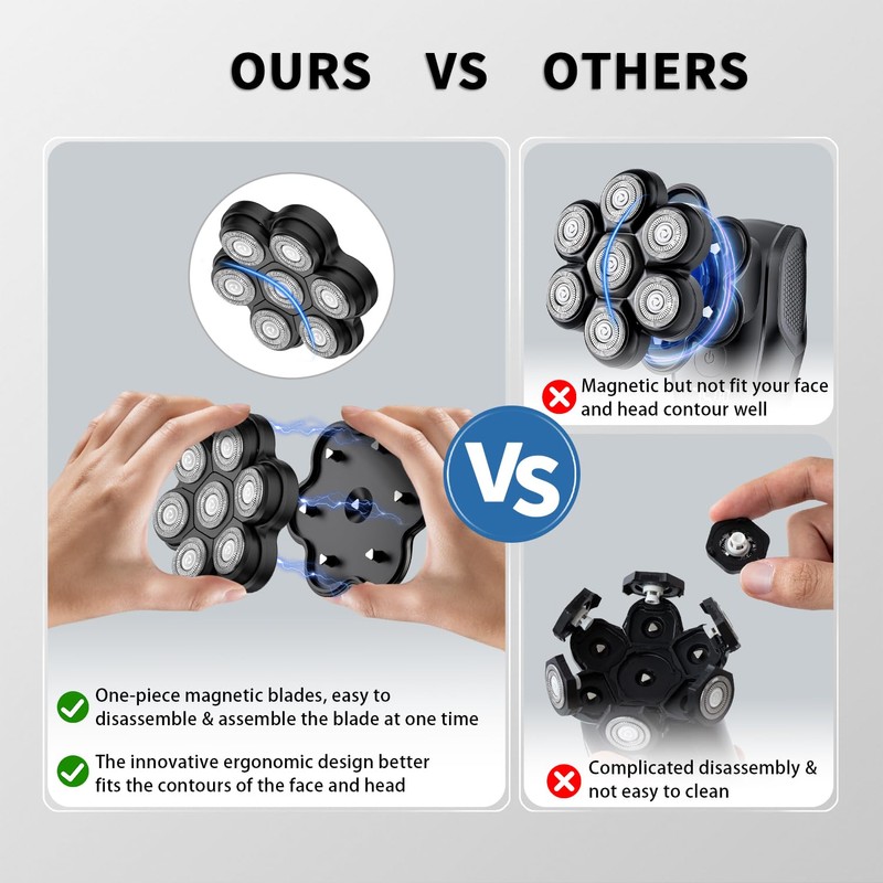 Magnetic Head Shaver Replacement Heads 7 Double Ring Waterproof Rotary
