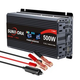 Sunivora 500 Watt Inverter with LCD Display 12V DC to 110V/120V AC 1000 Watt(Peak) Car Power Inverter with 2 AC Outlets 20W PD USB-C and 18W QC USB-A Power Converter for Car, Laptops, Road Trip