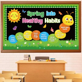Glicholi Spring Healthy Habits Bulletin Board Set, Spring Caterpillars Classroom Decorations, Caterpillars, Butterfly Flowers Cutouts, Home Window Wall Party Decor for Teacher