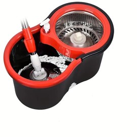 Spin Mop Bucket System, 360 Spin Mop & Bucket Floor Cleaning Stainless Steel Mop Bucket with 61" Extended Handle for Living Room, Bedroom, Kitchen, Office Black