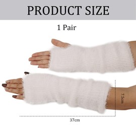 BelleVive Arm Warmers Women Fingerless Gloves Mink Velvet Y2K Pulse Warmer Long Arm Warmers Knitted Fingerless Thermal Gloves Warm Winter Gloves White, White