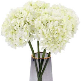 TOPIA High Details Hydrangea Silk Flowers (225 Petals of Each Flower), Artificial Hydrangea Flowers, White Silk Hydrangea Flowers Pack of 4 (Cream White)