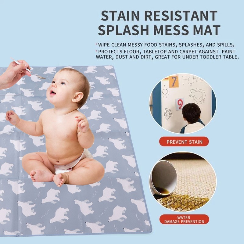 Waterproof Food Spill Mess Mat Portable Cute Cartoon Animal Pattern