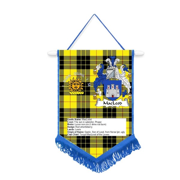 MacLeod of Lewis Scottish Clan Scotland Car/Wall Pennant With Blue Border Great Souvenir