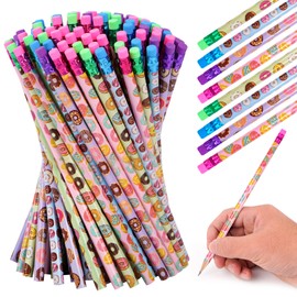 100 Pieces Donut Themed Pencils Cylinder Wood Pencils with Various Donut Element 4 Style Assorted Kids Pencils Girls Birthday Present Party Supplies Student Carnival Prize School Office Supply (100)