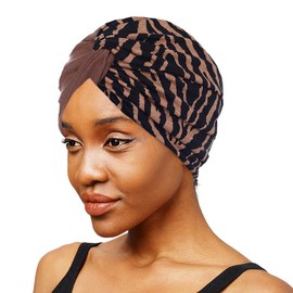 Zoestar Boho African Headwraps Fashion Pleated Turbans Two-Color Stitching Bonnet Beanie Cap Twist Sleep Turban Hat for Women and Girls(Pack of 1) (A)