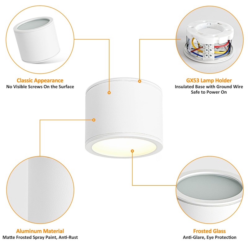 Gleonlux Surface-Mounted Ceiling Spotlight, White, IP44, Surface-Mounted Spotlight with GX53