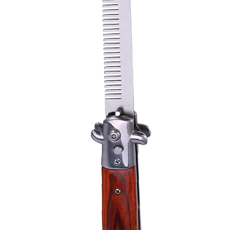 Switchblade Spring Folding Knife Push Button Pocket Comb Oil Hair