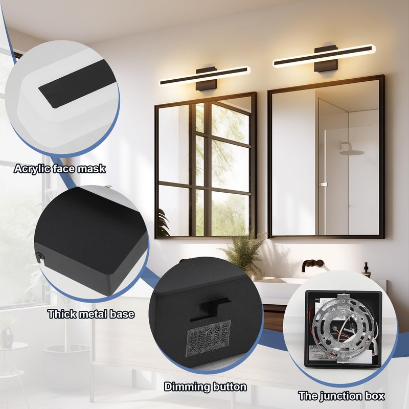 KELIDEN 24 inch Black Bathroom Light Fixture 5 Color Temperature