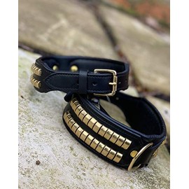 Astile Equine And Pet Supplies LEATHER DOG COLLAR STUDDED FOR STAFFY ROTTWEILER PITBULL OTHERS GENUINE LEATHER (NECK SIZE 17 TO 19 INCH)