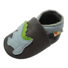 YALION Baby Cartoon Dinosaur Soft Leather Shoes Little Boys Girls Walking Flexible Moccasins (Dark Grey,2-3 Years)
