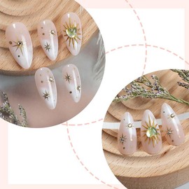 24pcs Almond Press On Nails Medium Fake Nails Star Rhinestone With Heart Design Ombre False Nails Full Cover Artificial Nails Glossy Cute Glue On Nails Reusable Stick On Nails For Women Manicure