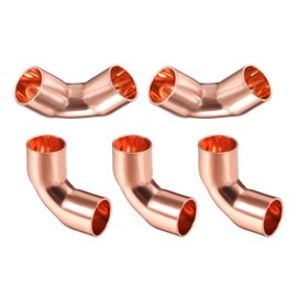 DTGN 3/8 Inch (Inner Diameter) 90 Degree Copper Pipe Fitting - 5 Pack - Good for Water Pipe System - Copper Angle Adapter - Copper Tone