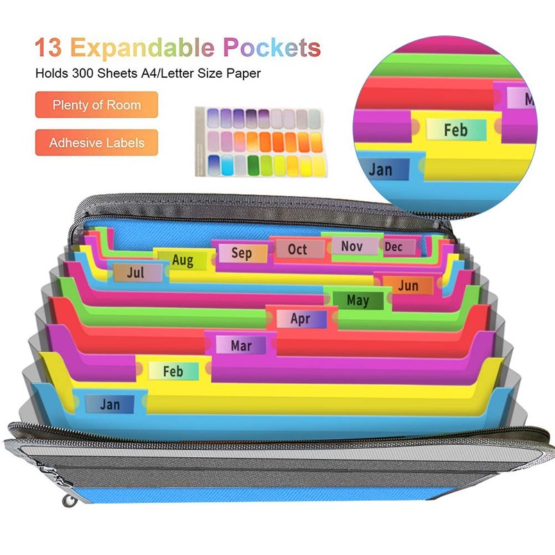 Fun File Organiser,13 Pockets Folder Document Organiser Box Files and