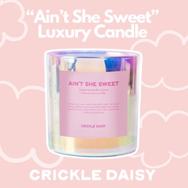 Crickle Daisy Ain’t She Sweet Marshmallow Candle - All-Natural Coconut Wax, Clean Burning, 80 Hours, Handcrafted in Los Angeles - Sweet Toasted Marshmallow Scent with Vanilla & Caramel Notes, 15 oz