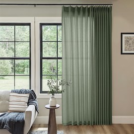 Extra Wide Pinch Pleat 100 x 84 Inch Linen Curtains for Living Room Divider Olive Green Light Filtering Semi Sheer Pleated Drapes Patio Curtains for Sliding Door Floor Ceiling Window Drapes Panels