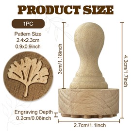 OLYCRAFT Wooden Stamps 1.1 Inch Ginkgo Leaf Round Stamp Wooden Clay Stamp Round Wood Stamps Pottery Tools for Card Making DIY Craft Letter Diary and Scrapbooking