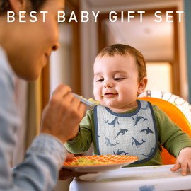 Muslin Baby Drool Bibs for Unisex Boys Girls, 6 Pack Soft Cotton Baby Bib for Teething Drooling, Essentials Shower Gift (6, Blue)