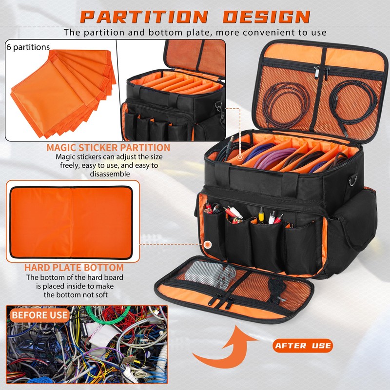 IBVIVIC DJ Cable File Bag with 6 Detachable Dividers High