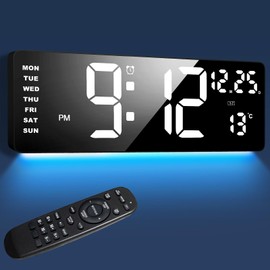 Xflyee 16.5" Digital Clock Large Display with Remote Control, 6-Color Night Light Digital Wall Clock with Dual Alarms, Temperature, Auto DST Large Clock for Living Room, Bedroom, Desk, Mounted, Gift