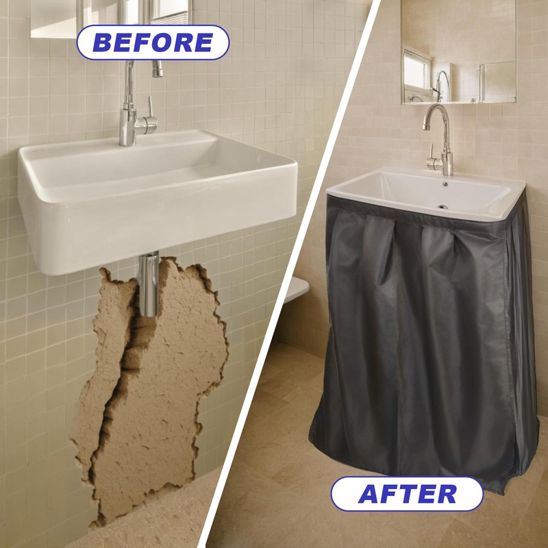 Homakover Sink Curtain, Self Stick Adhesive Waterproof Fabric Under Sink